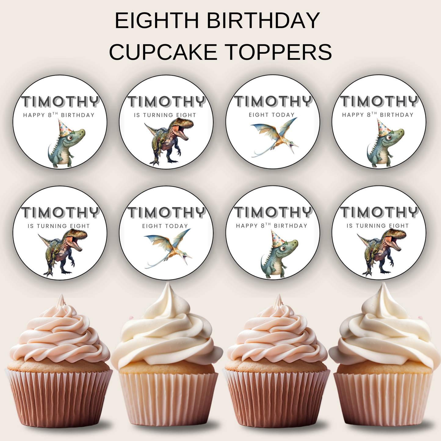 8th Birthday Cupcake Toppers Boy