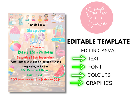 Sleepover Pool Party Invitation Print & Mobile