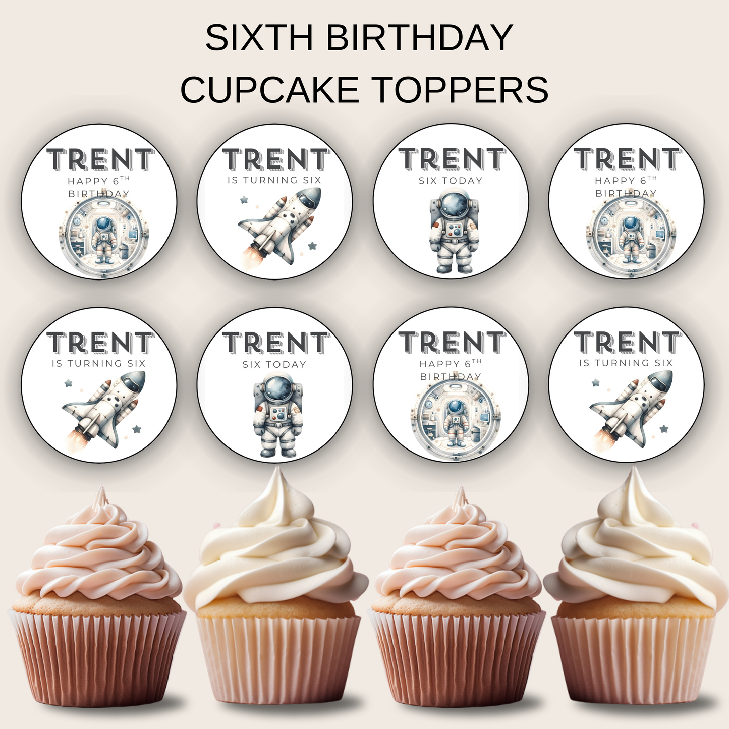 6th Birthday Party Cupcake Toppers Boy