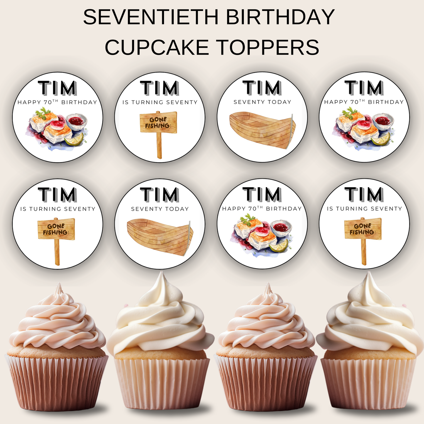 70th Birthday Cupcake Toppers Man