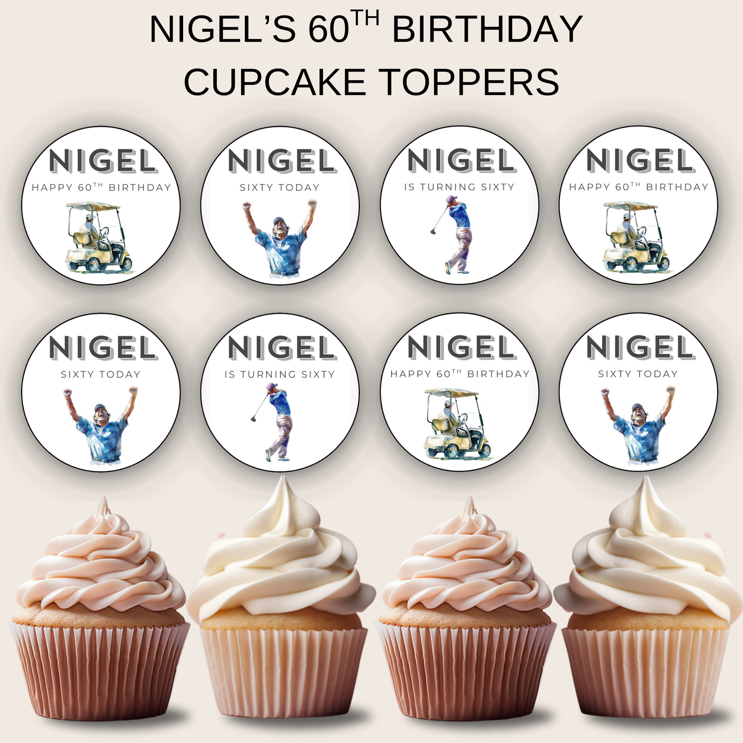 60th Birthday Cupcake Toppers Man