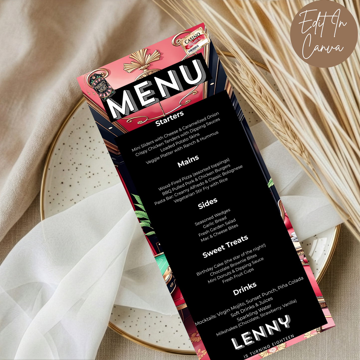 18th Birthday Menu