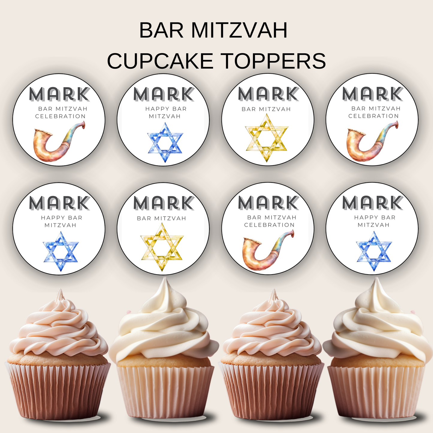 Bar Mitzvah Cupcake Toppers