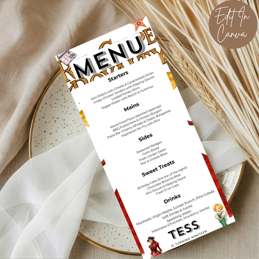 19th Birthday Menu
