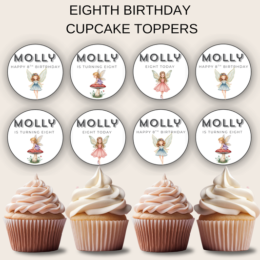 8th Birthday Cupcake Toppers Girl