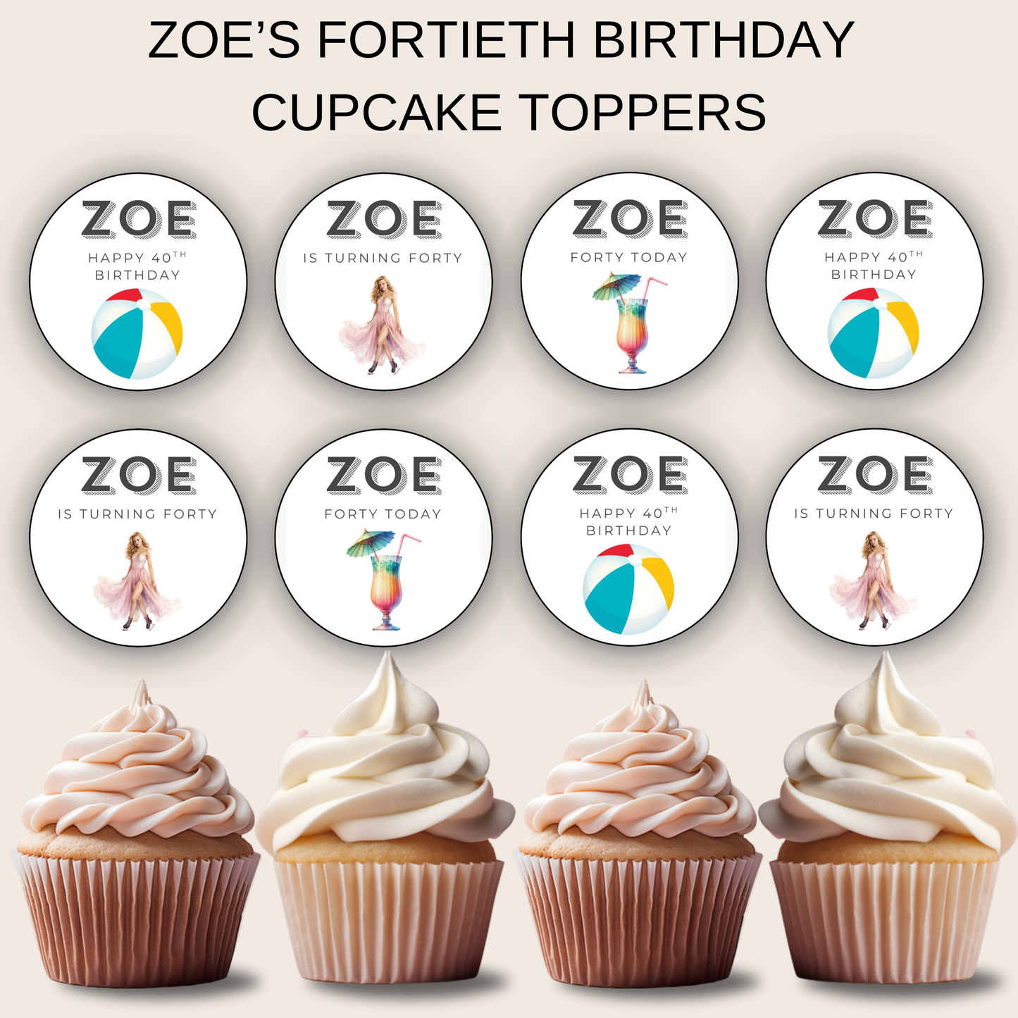 40th Birthday Cupcake Toppers Woman