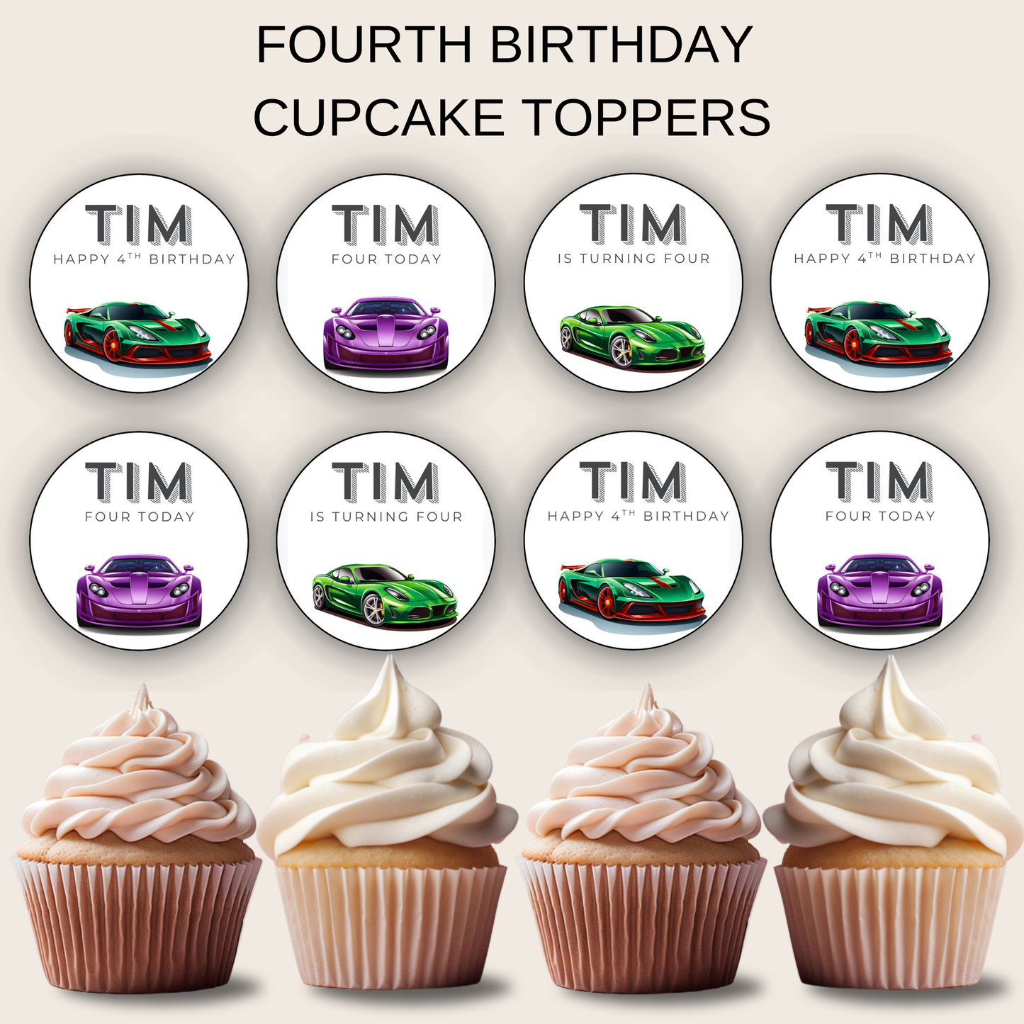 4th Birthday Party Cupcake Toppers Boy