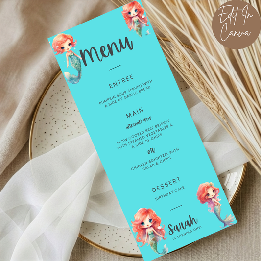 1st Birthday Menu