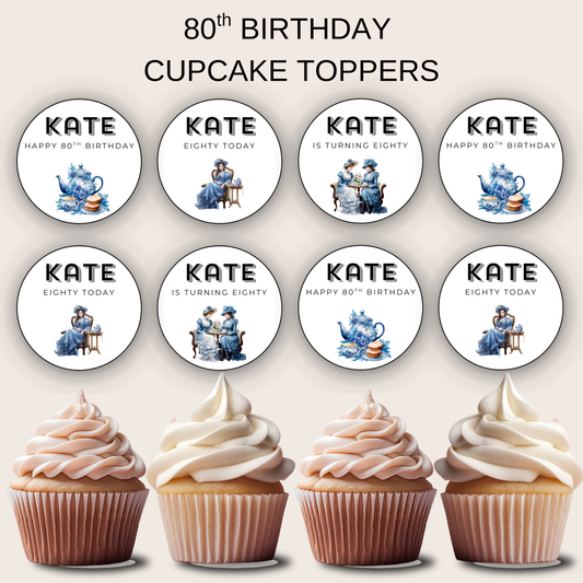80th Birthday Cupcake Toppers Girl