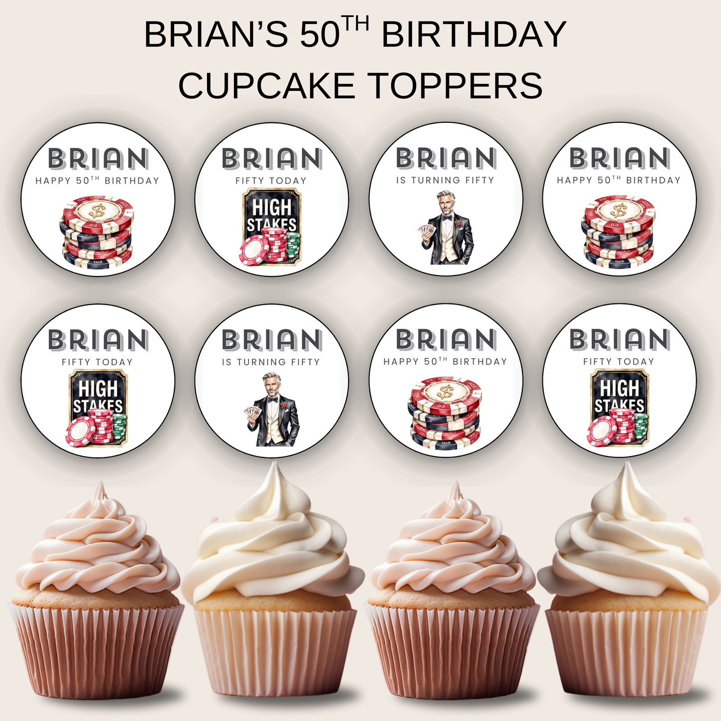 50th Birthday Cupcake Topper Man