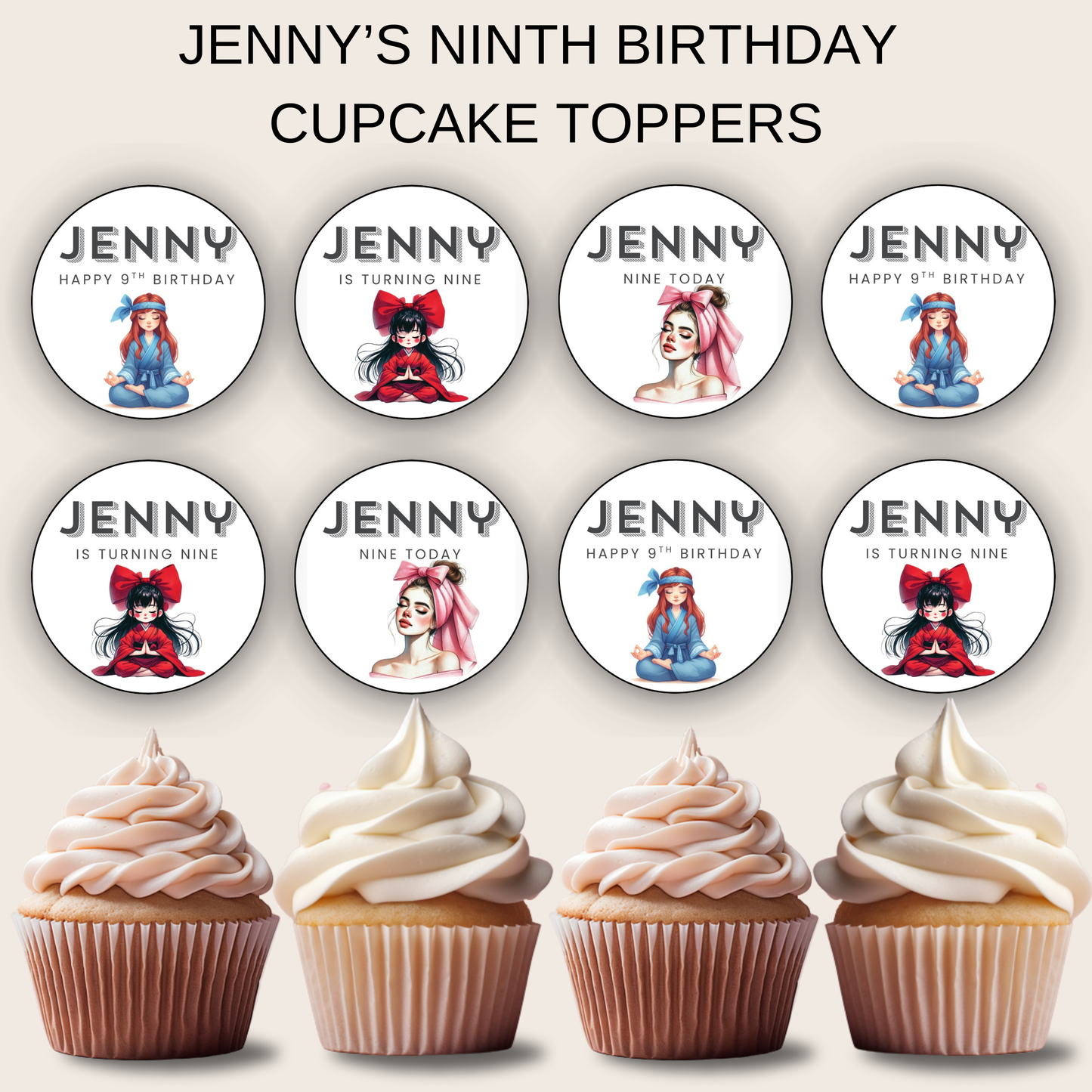 9th Birthday Cupcake Toppers Girl