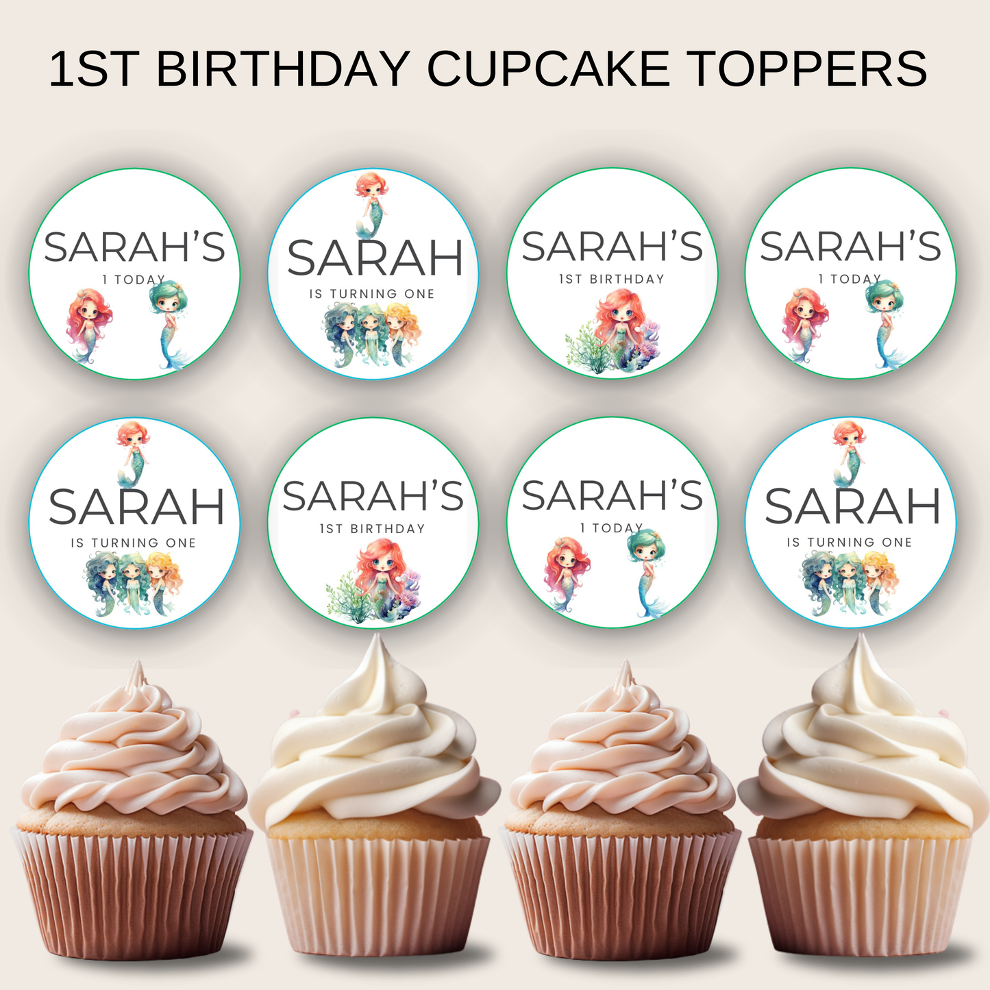 1st Birthday Cupcake Toppers Girl