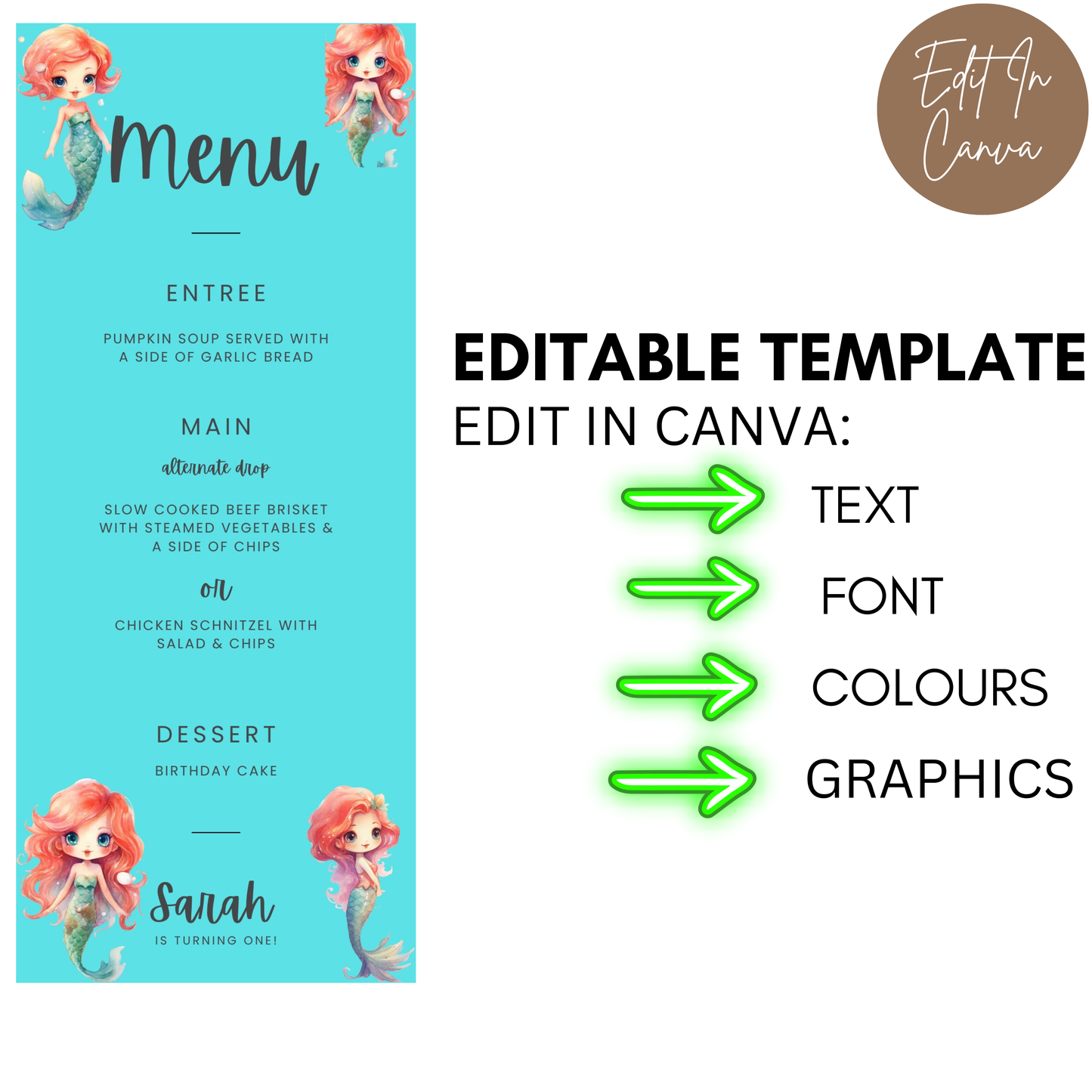 1st Birthday Menu