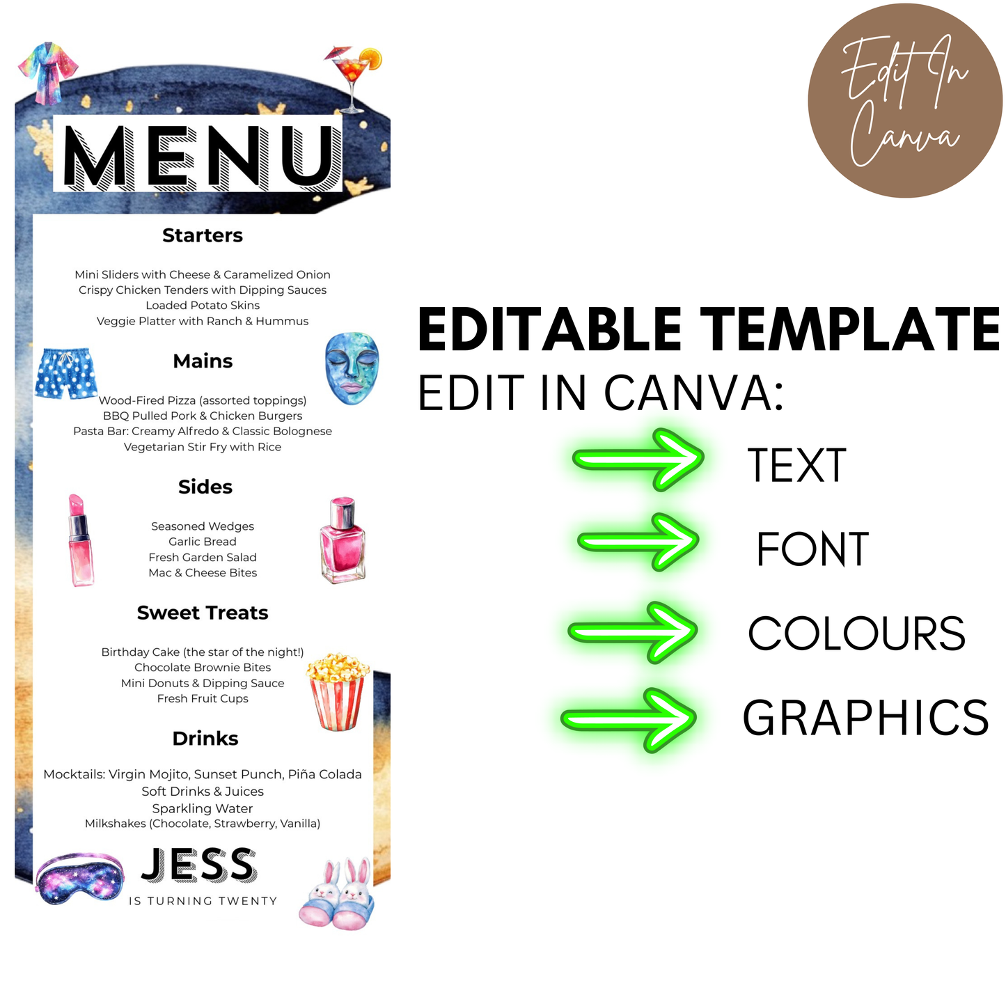20th Birthday Menu Female
