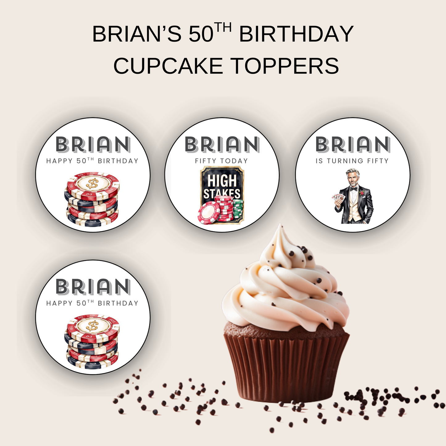 50th Birthday Cupcake Topper Man