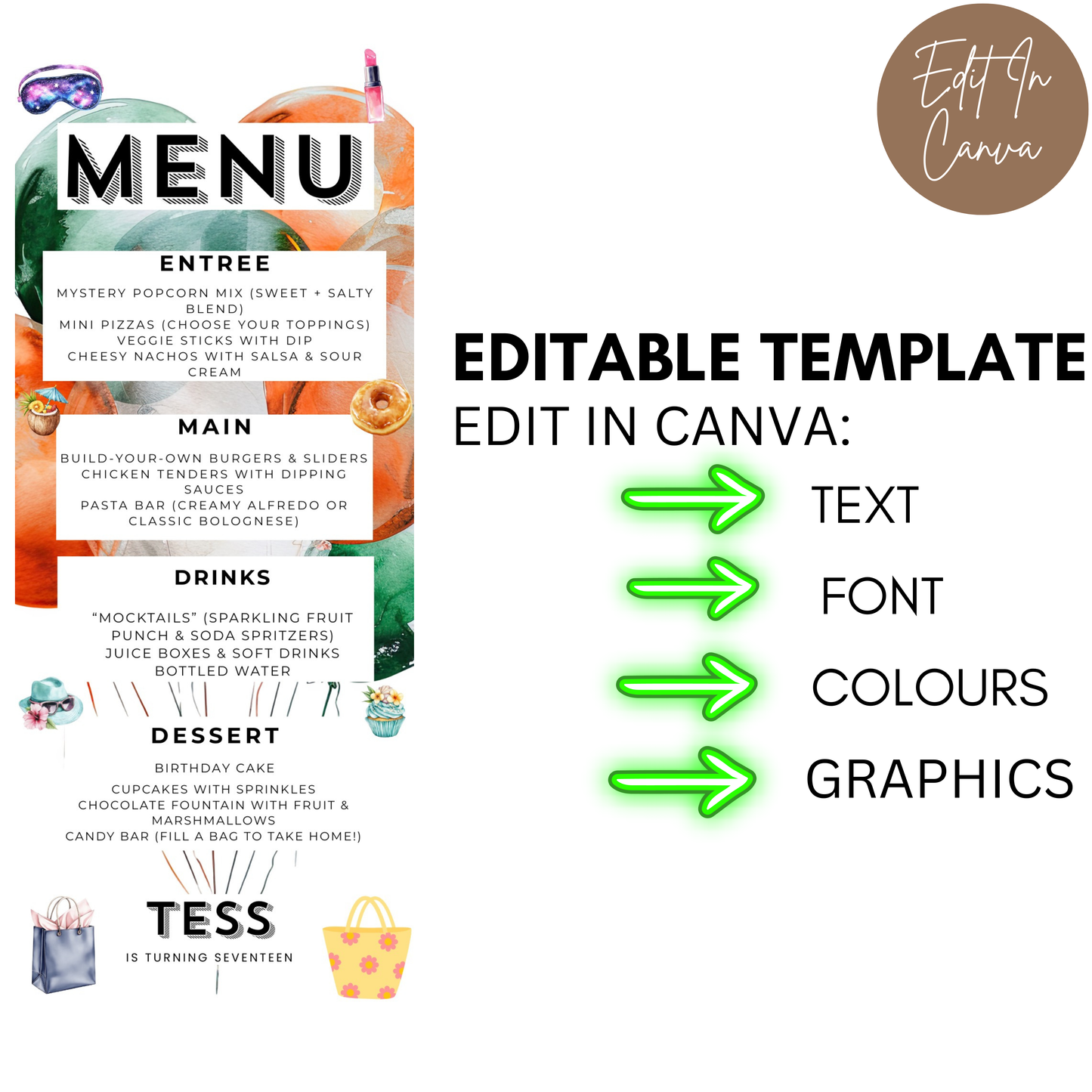 17th Birthday Menu Female