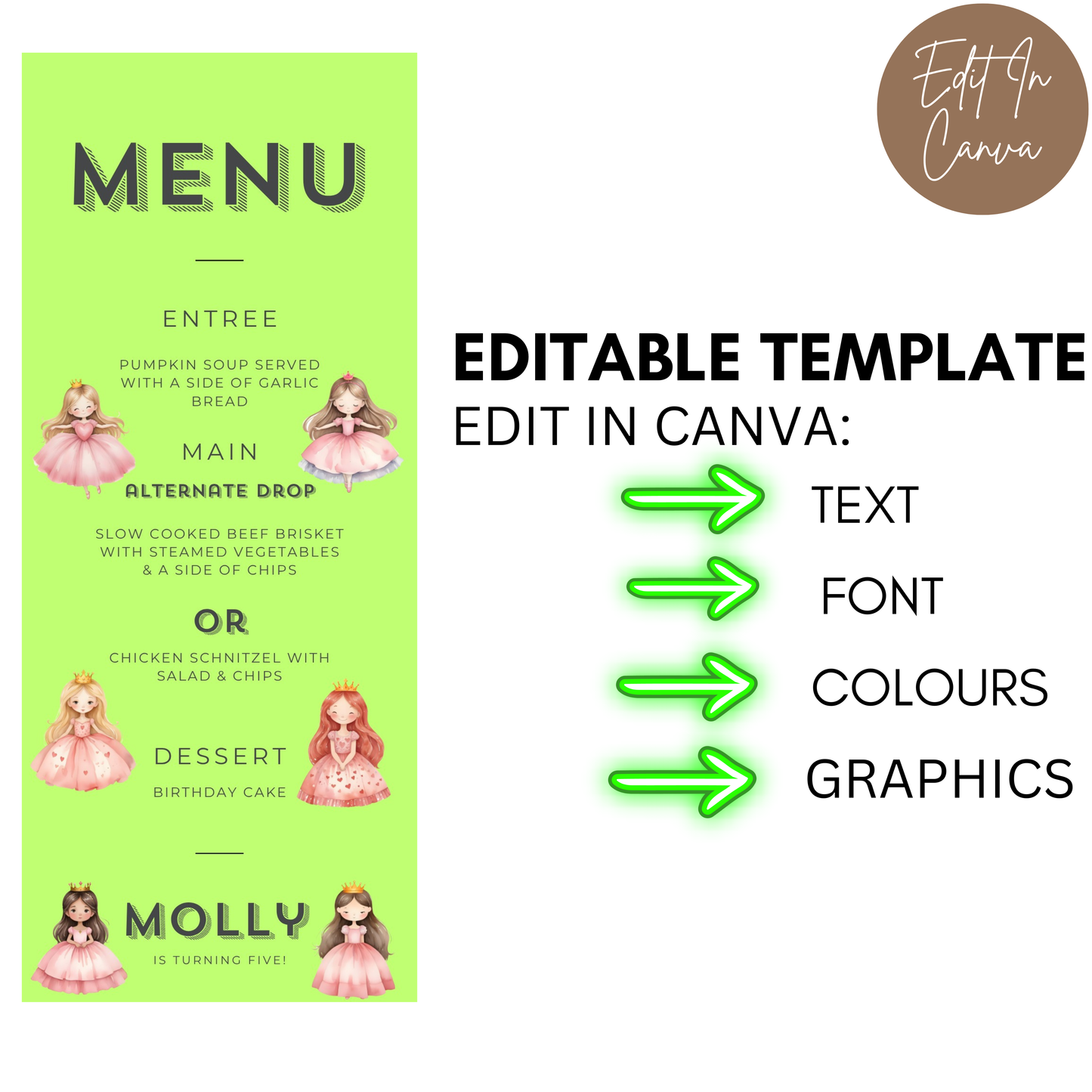 5th Birthday Menu Female