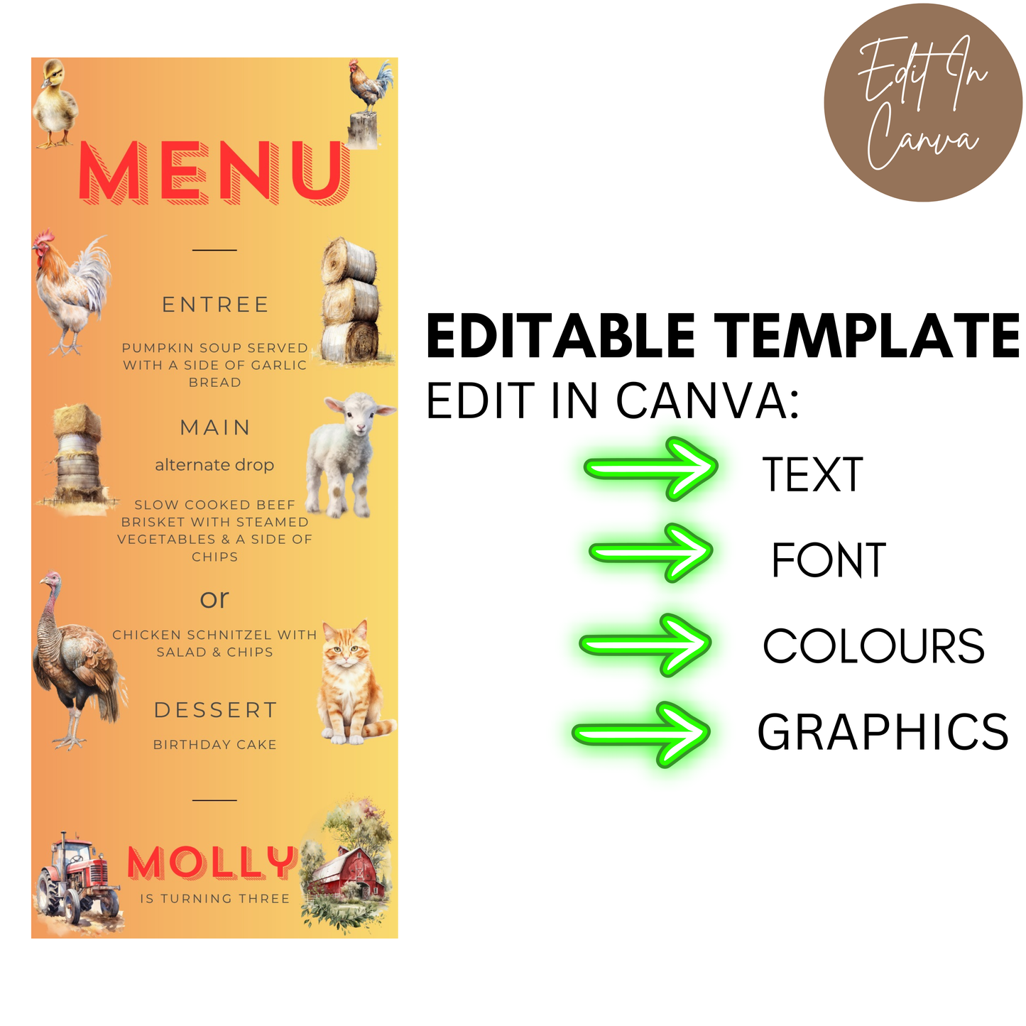 3rd Birthday Menu