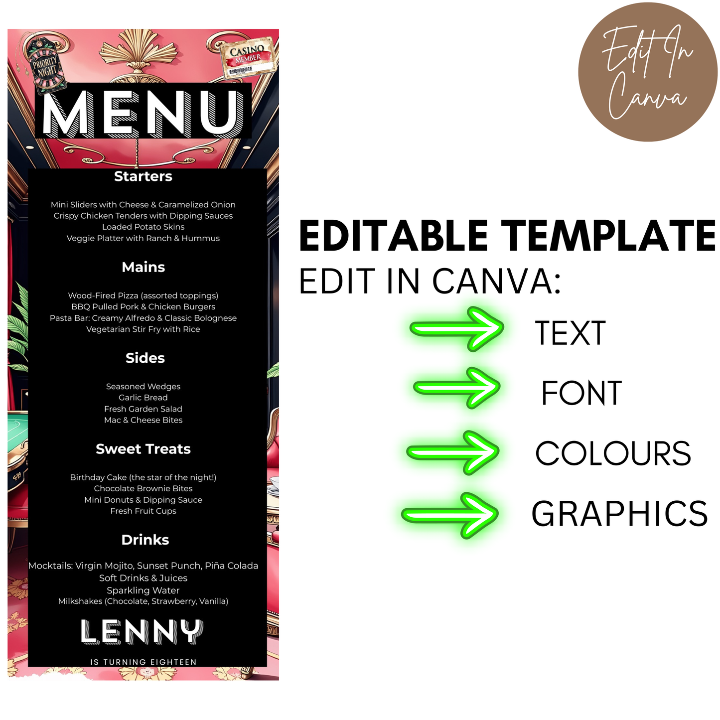 18th Birthday Menu