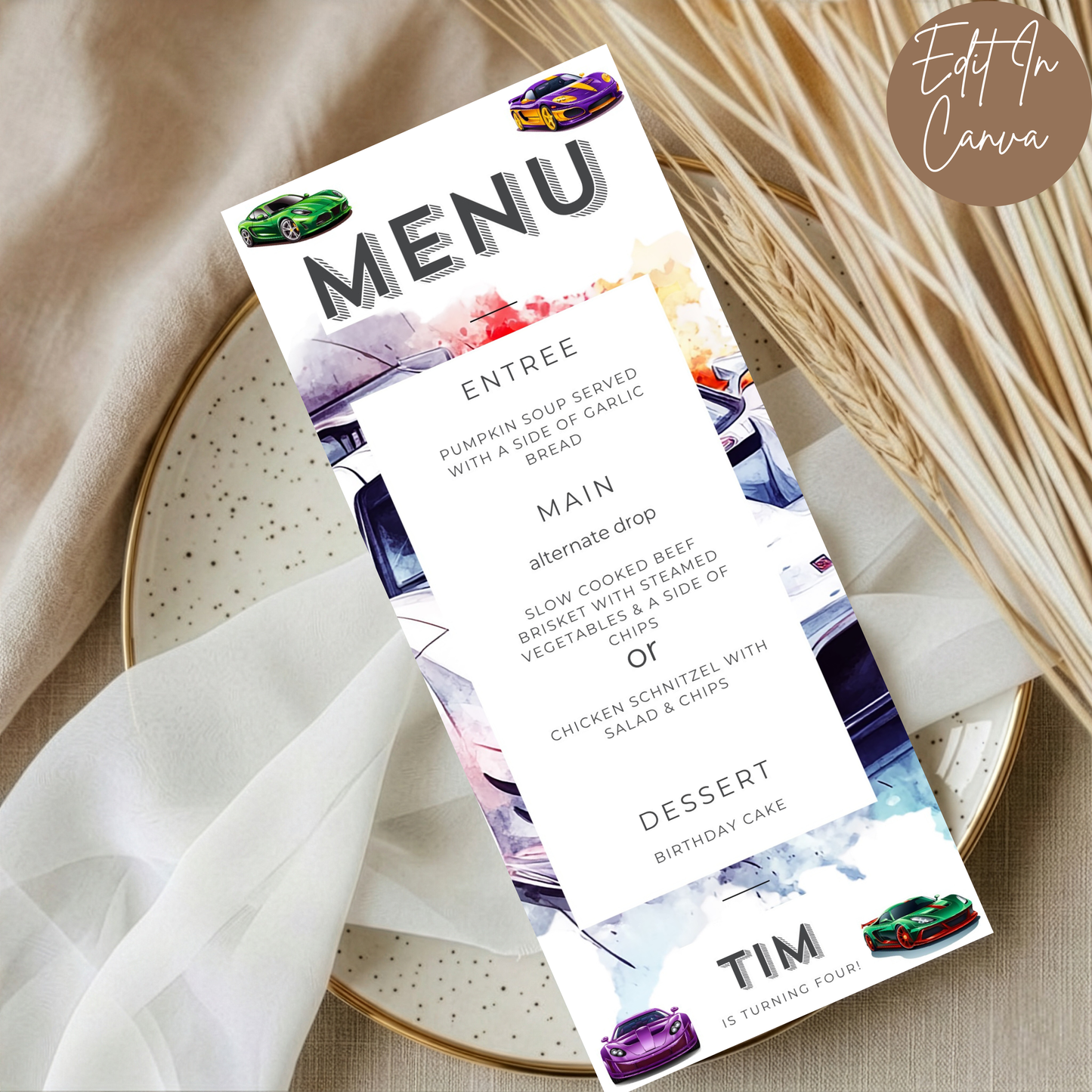 4th Birthday Menu Male