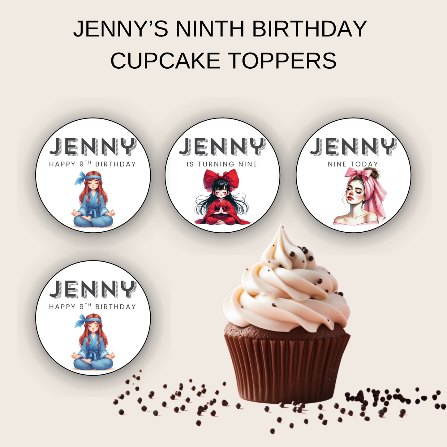 9th Birthday Cupcake Toppers Girl