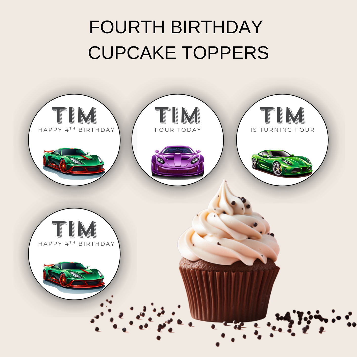 4th Birthday Party Cupcake Toppers Boy