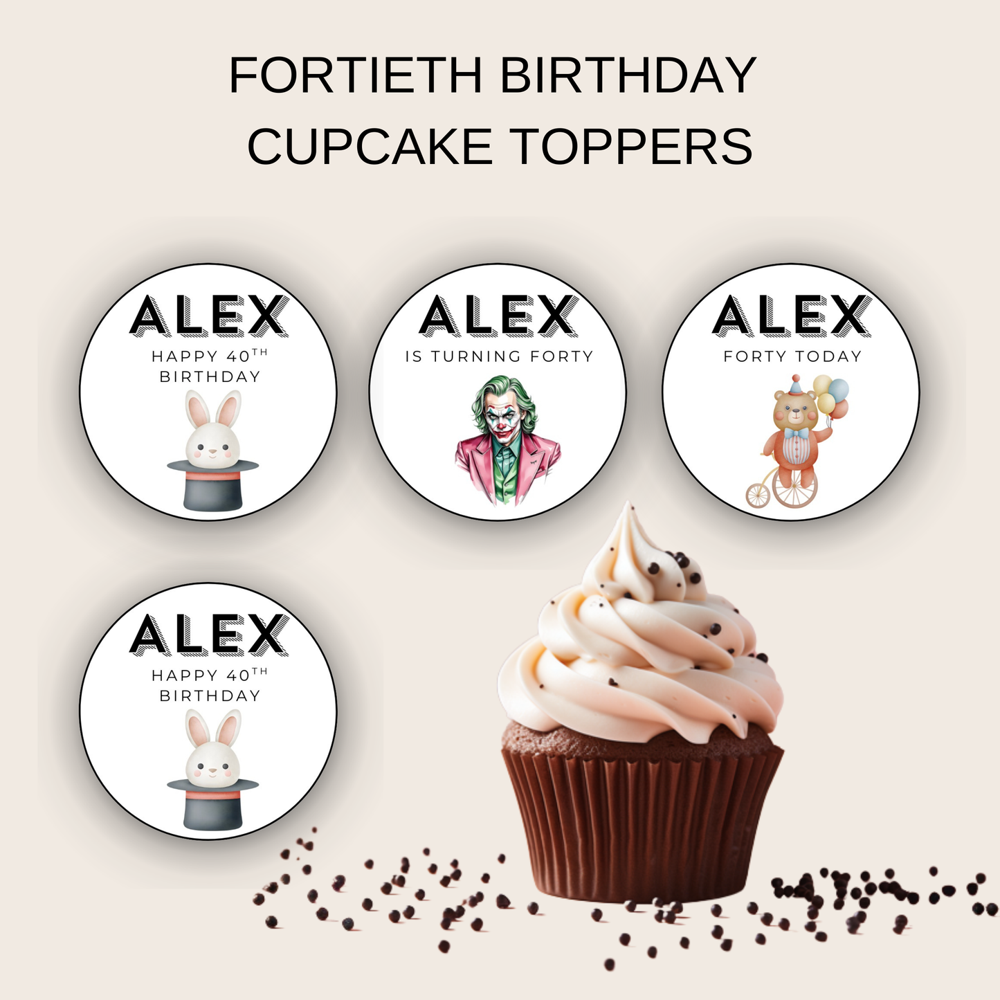 40th Birthday Cupcake Toppers Man