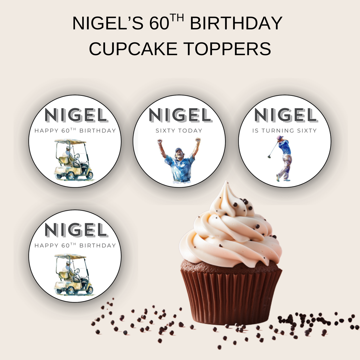 60th Birthday Cupcake Toppers Man