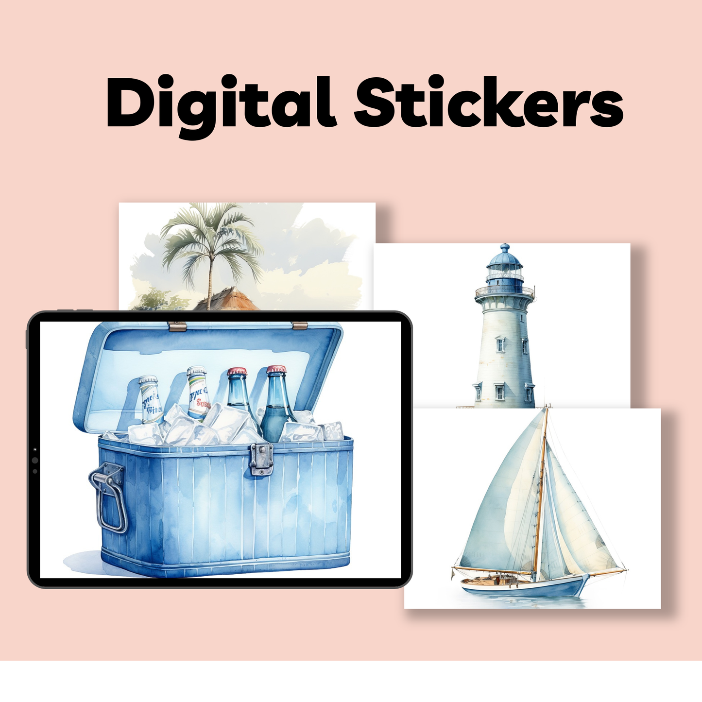 Beach Coastal Themed Digital Stickers