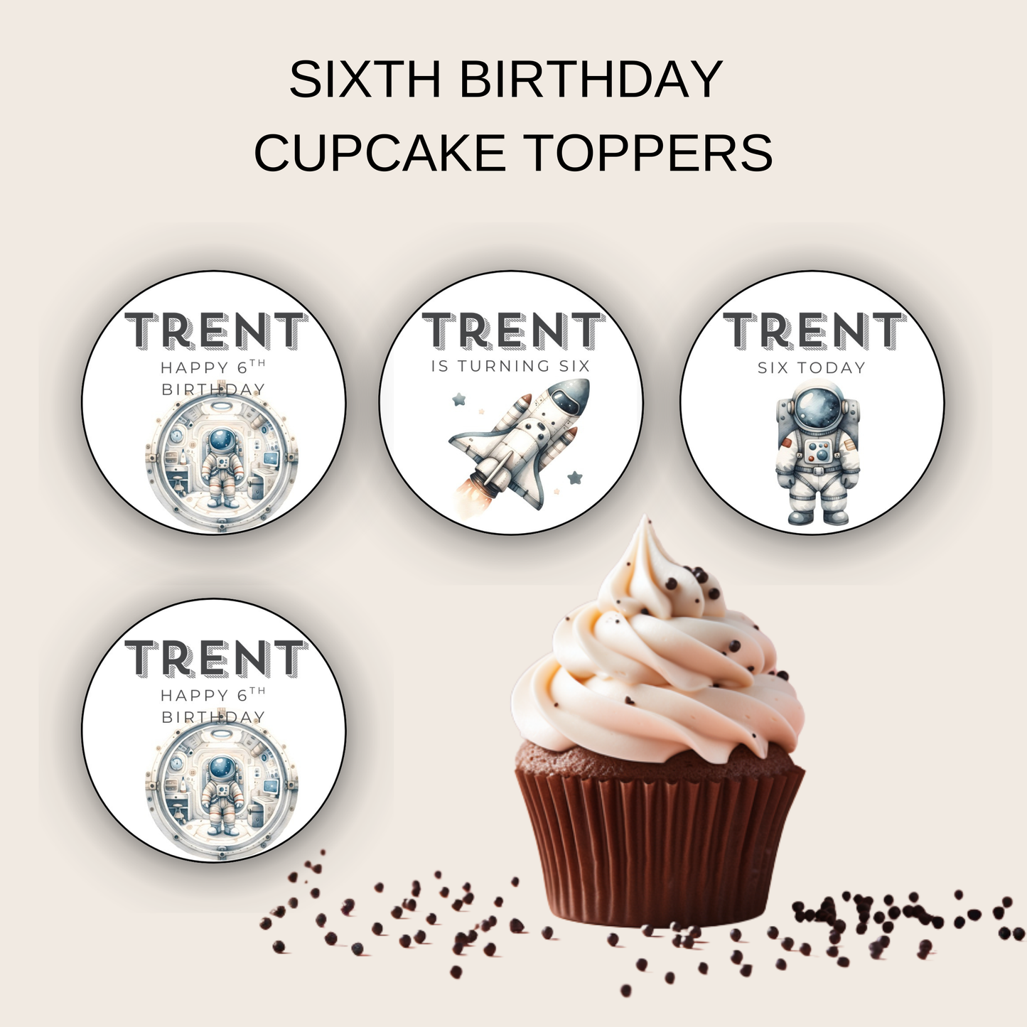 6th Birthday Party Cupcake Toppers Boy