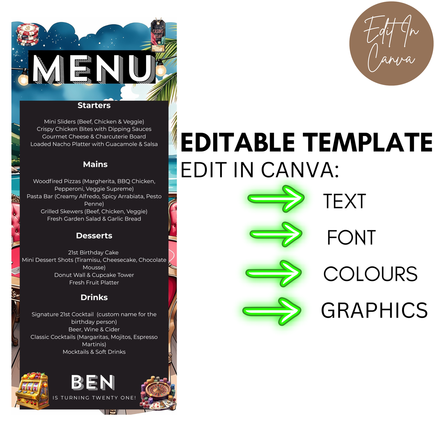 21st Birthday Menu