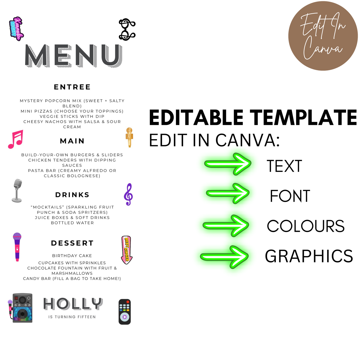 15th Birthday Menu