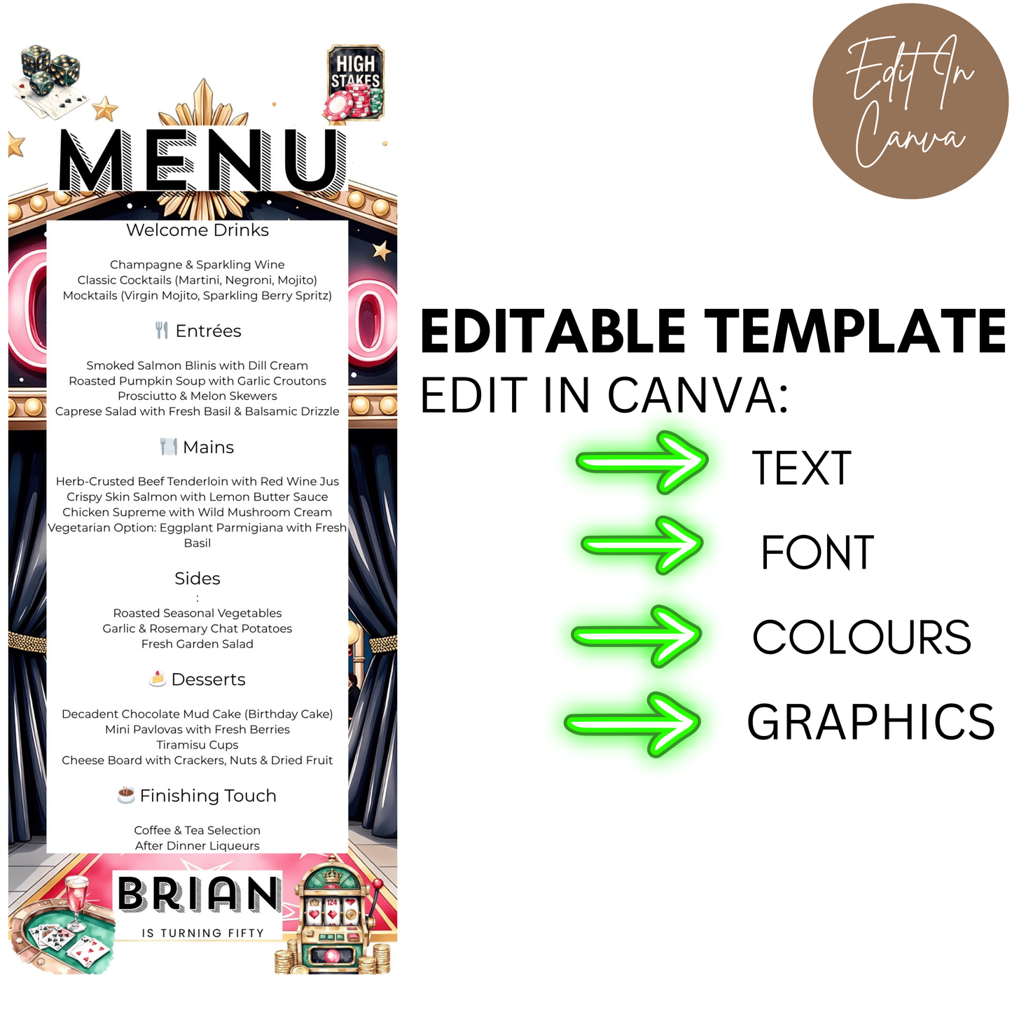 50th Birthday Menu