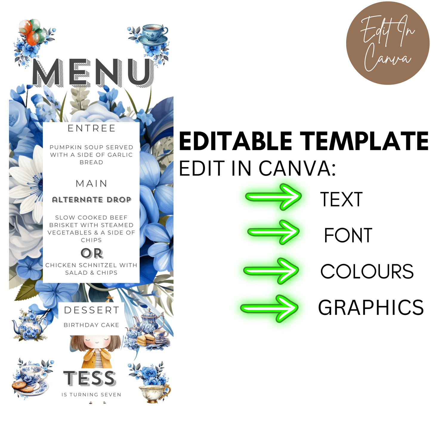 7th Birthday Menu