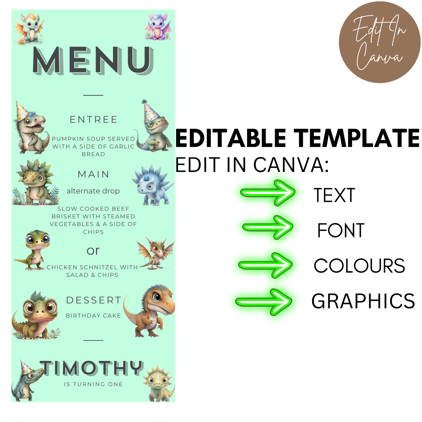 1st Birthday Male Menu