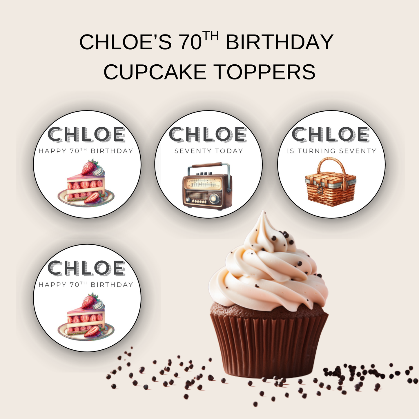 70th Birthday Cupcake Toppers Girl