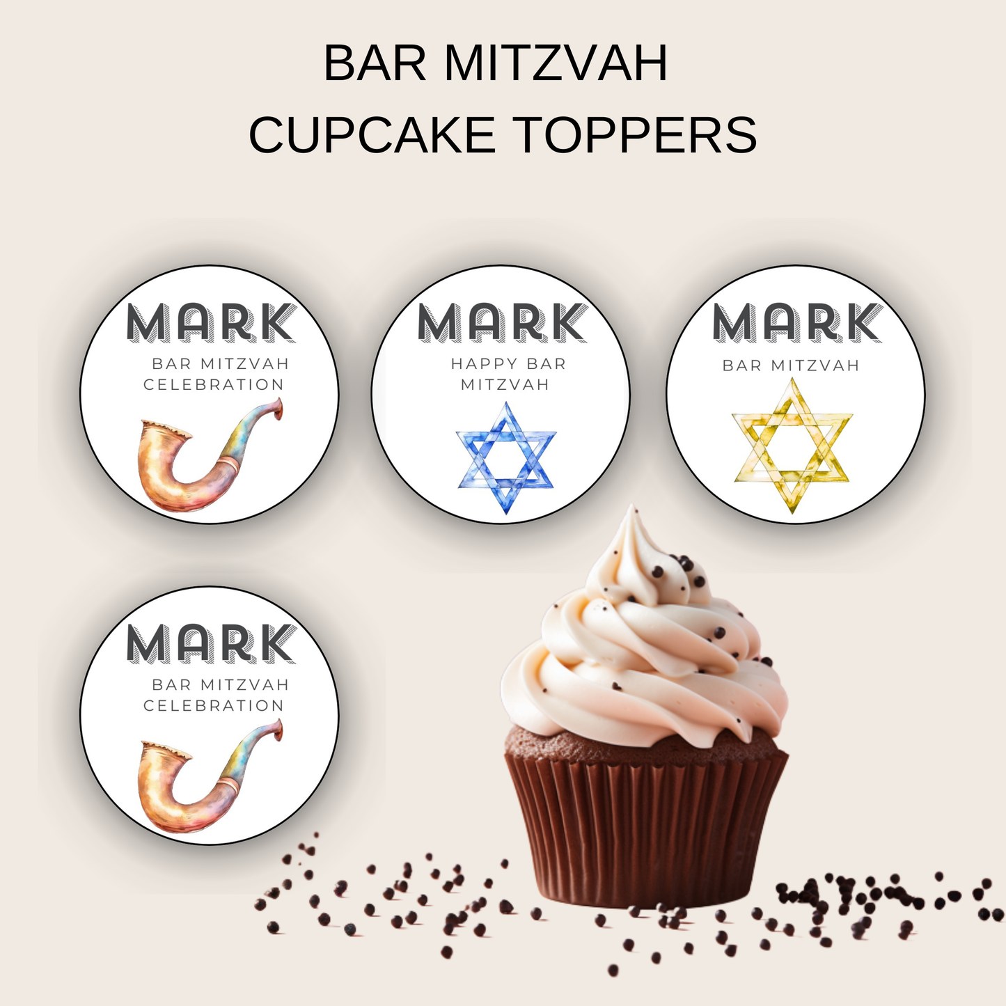 Bar Mitzvah Cupcake Toppers