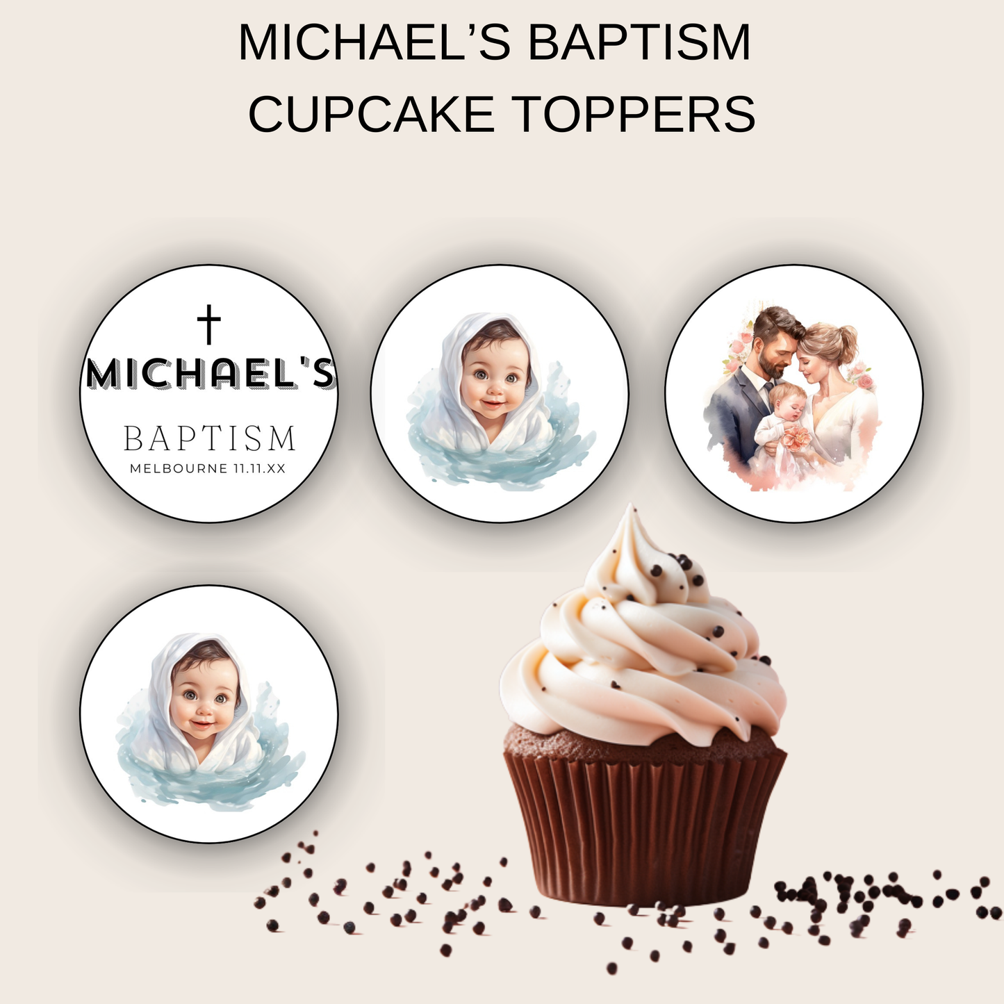 Baptism Cupcake Topper Boy