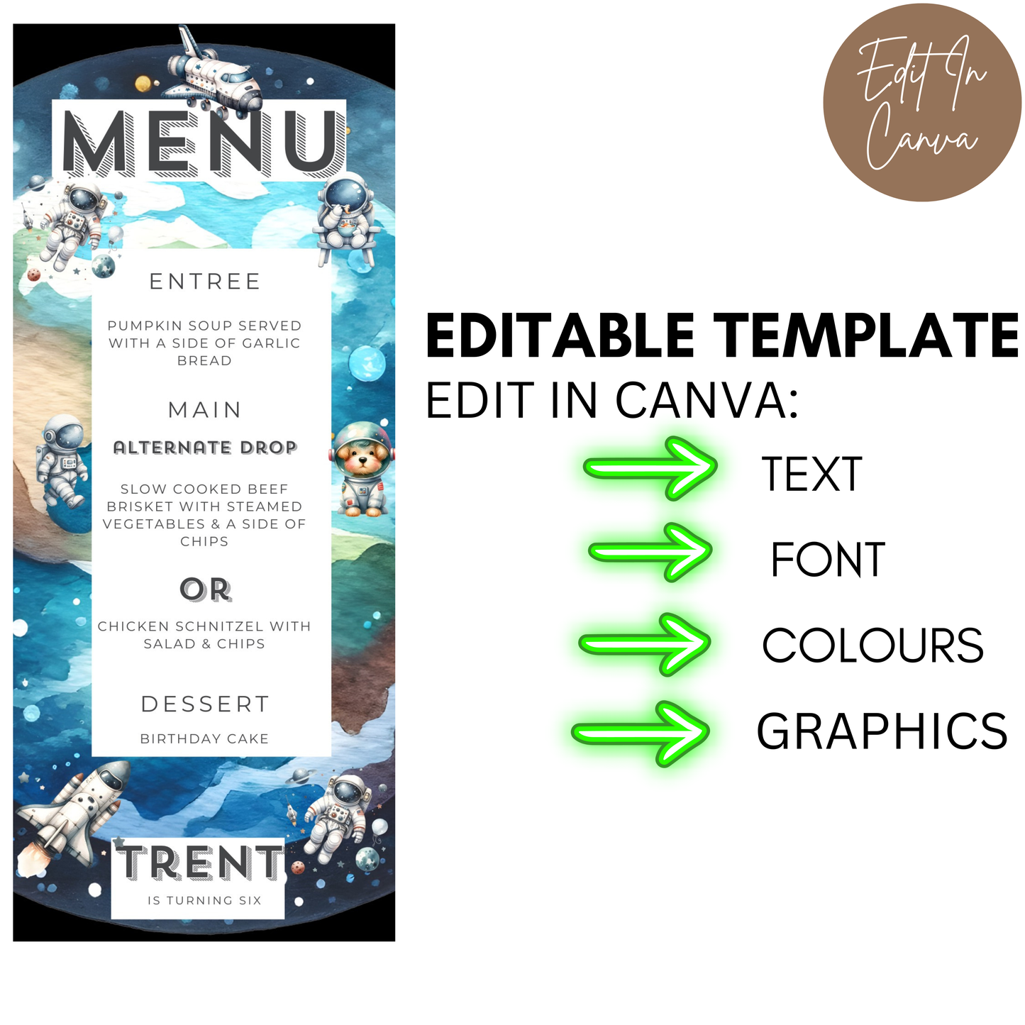 6th Birthday Menu Male
