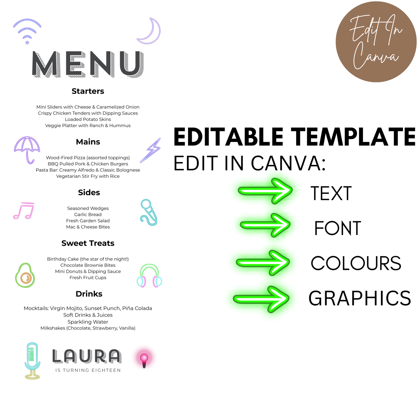 18th Birthday Menu Female