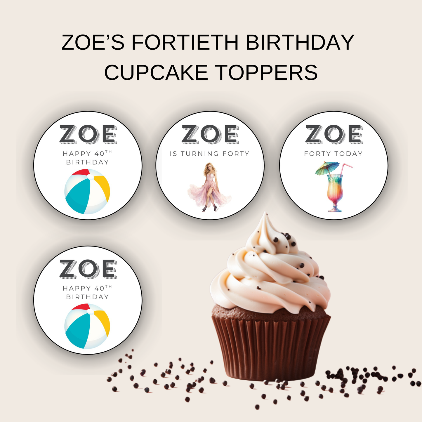 40th Birthday Cupcake Toppers Woman
