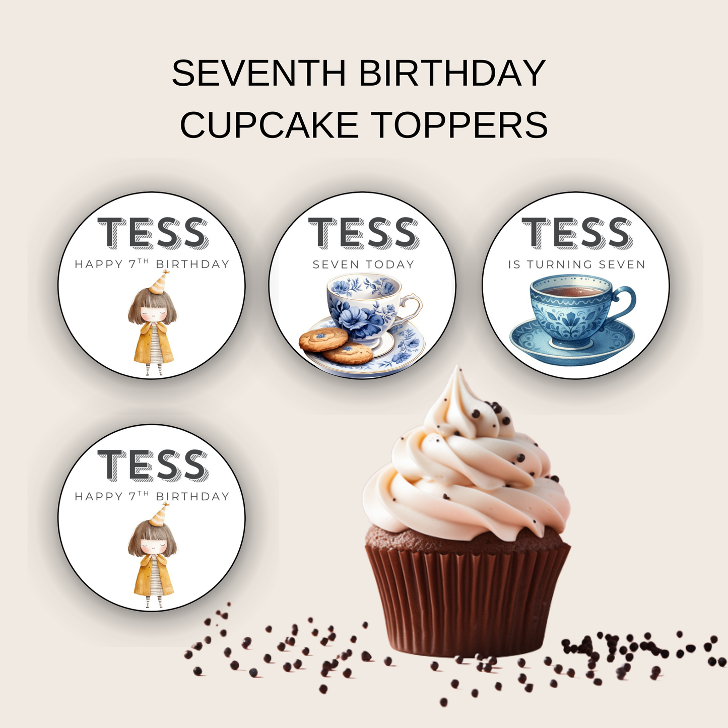 7th Birthday Cupcake Toppers Girl
