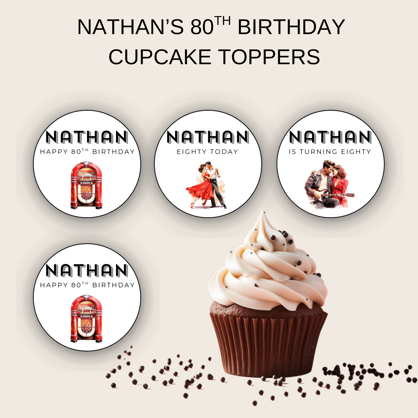 80th Birthday Cupcake Toppers Man