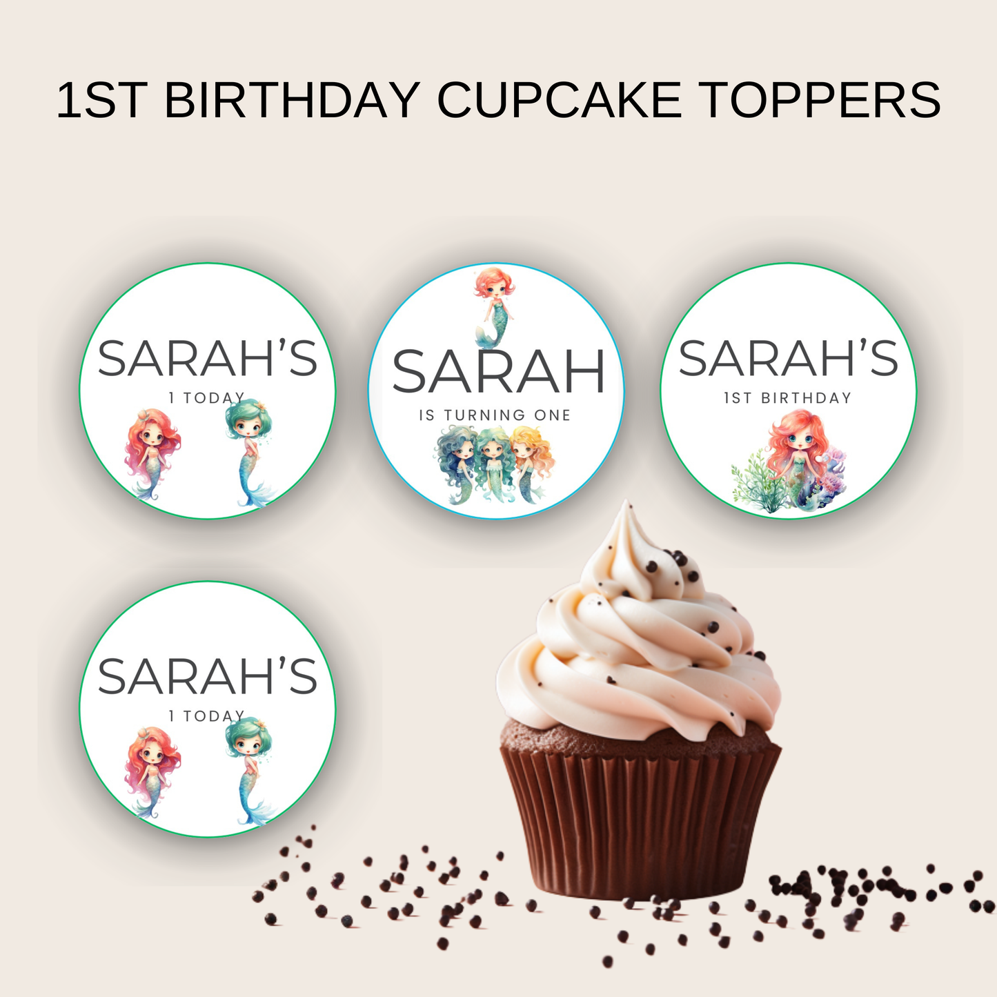 1st Birthday Cupcake Toppers Girl