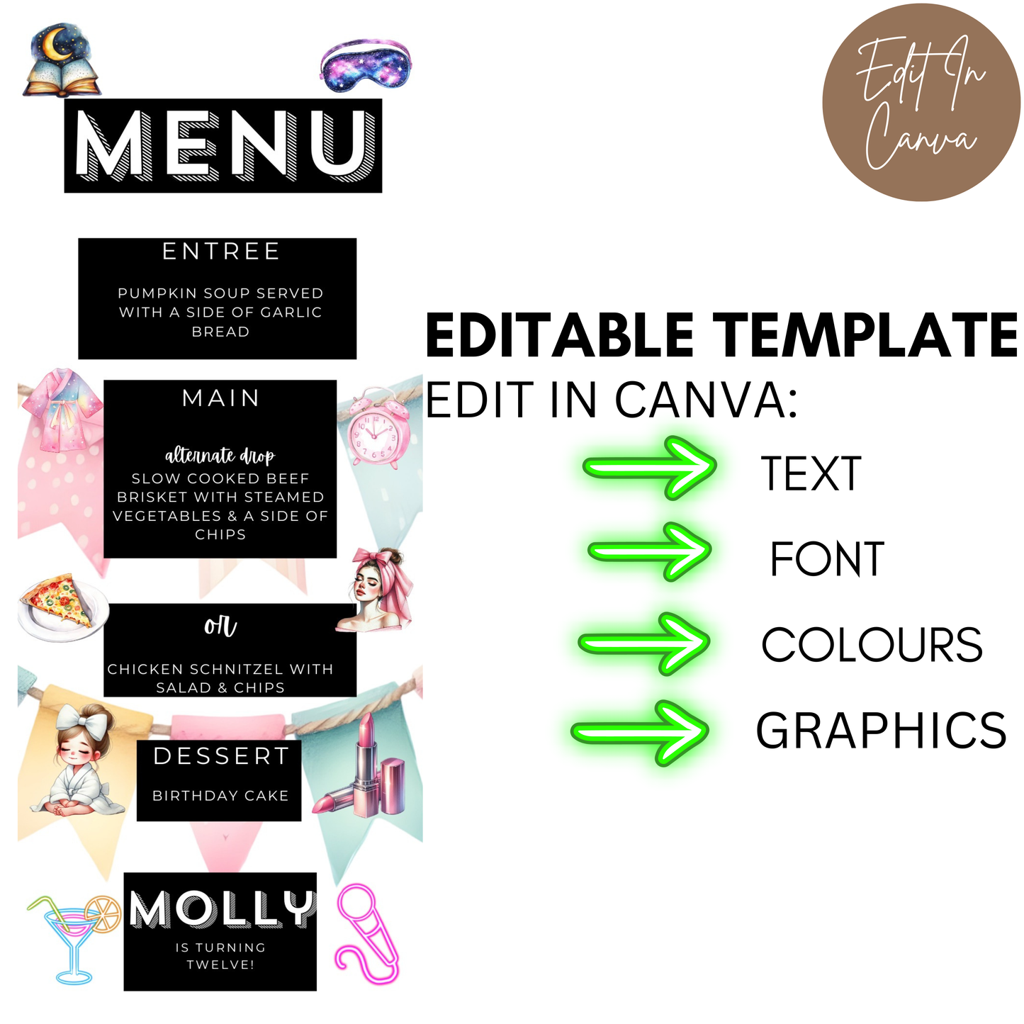 12th Birthday Menu