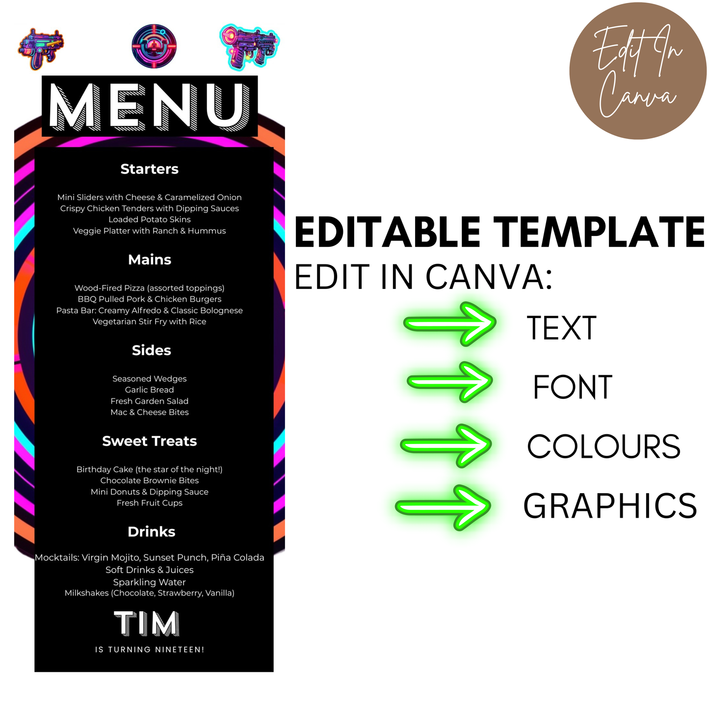 19th Birthday Menu Male