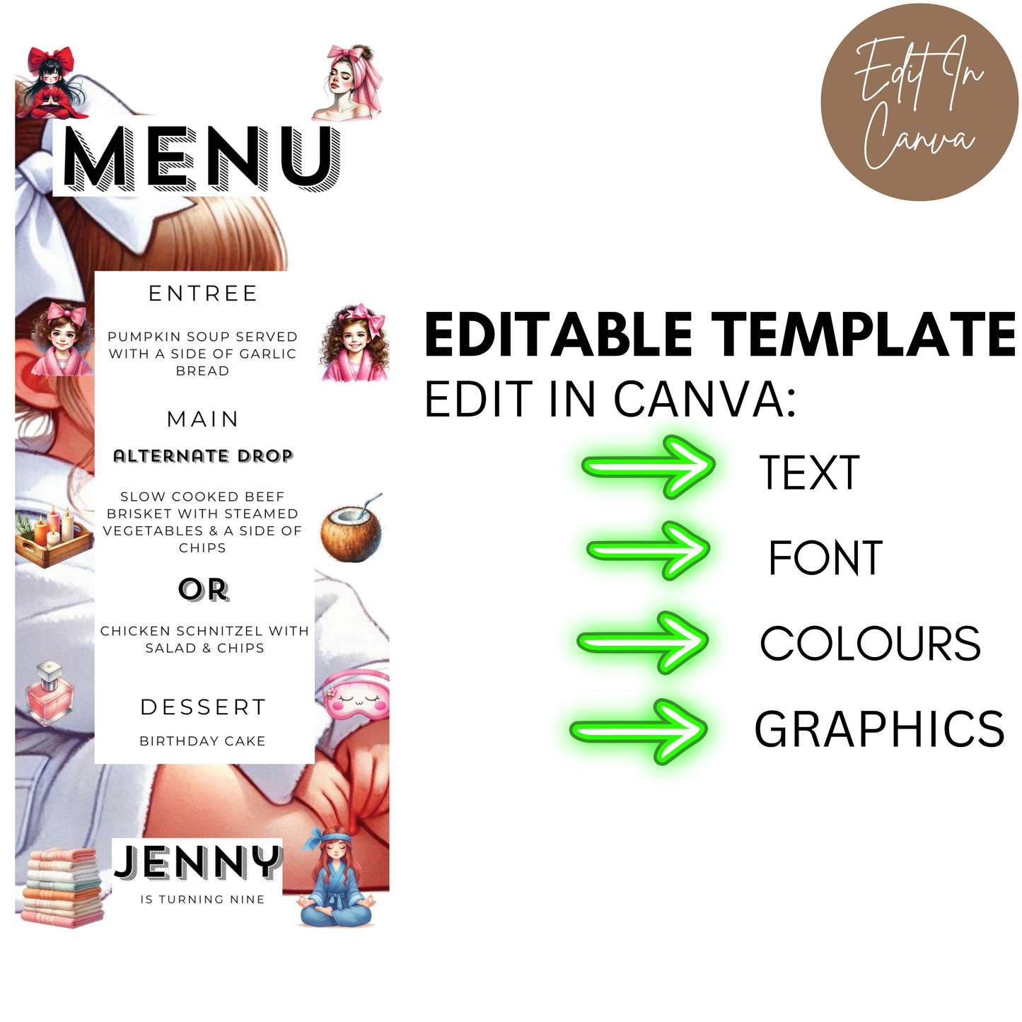 9th Birthday Menu