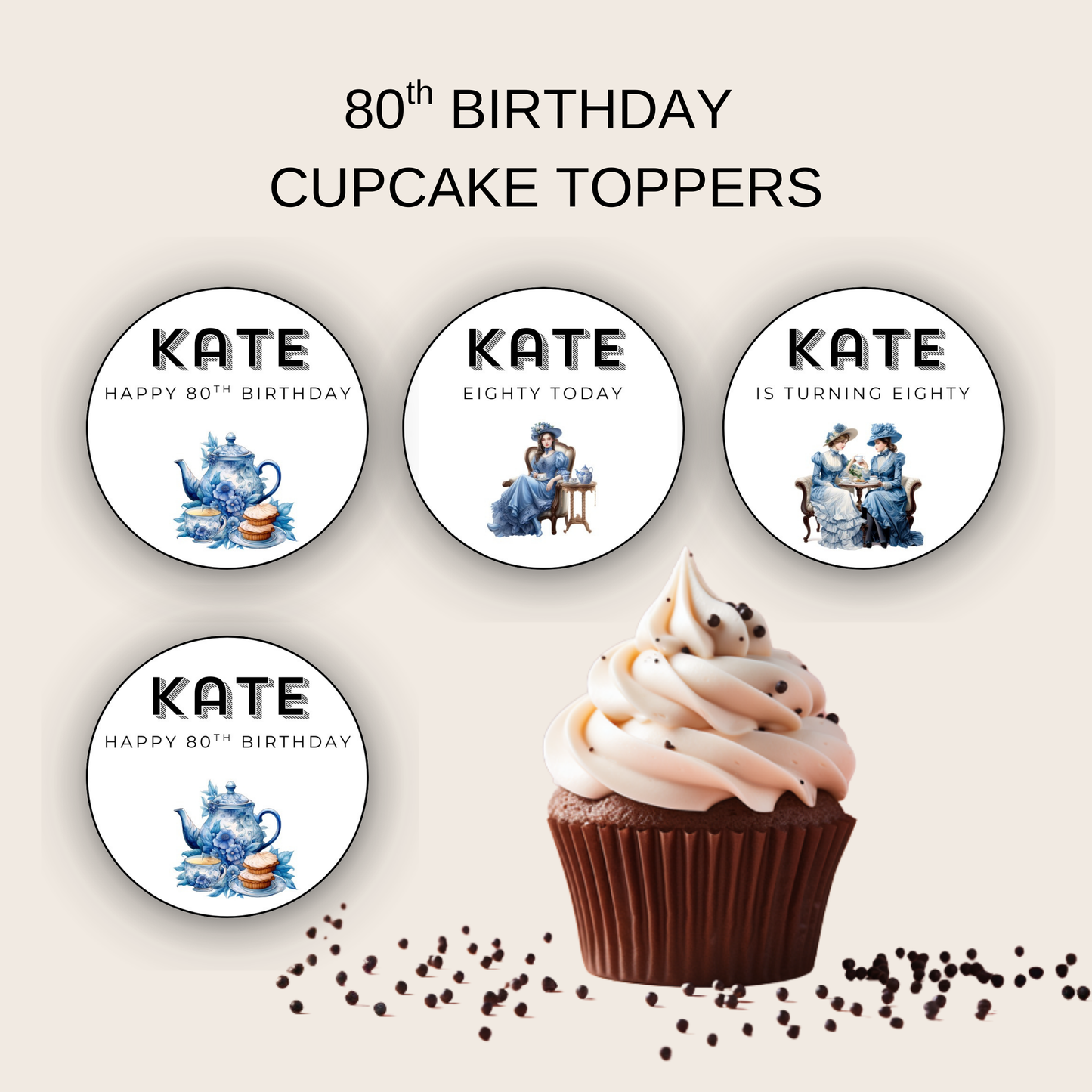 80th Birthday Cupcake Toppers Girl