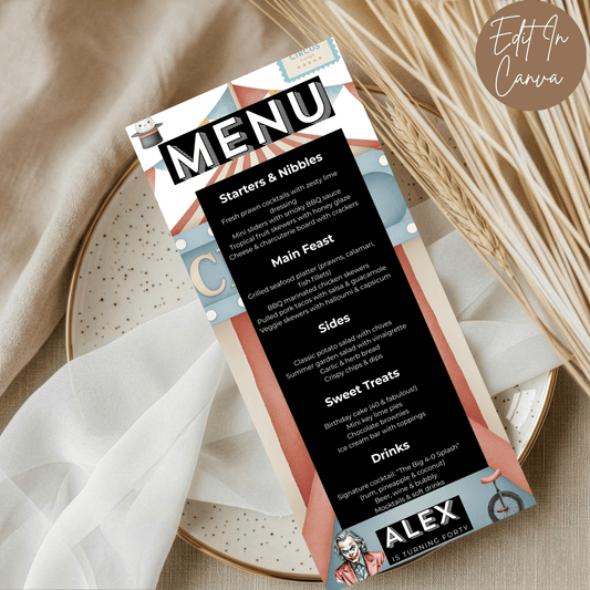 40th Birthday Menu Male