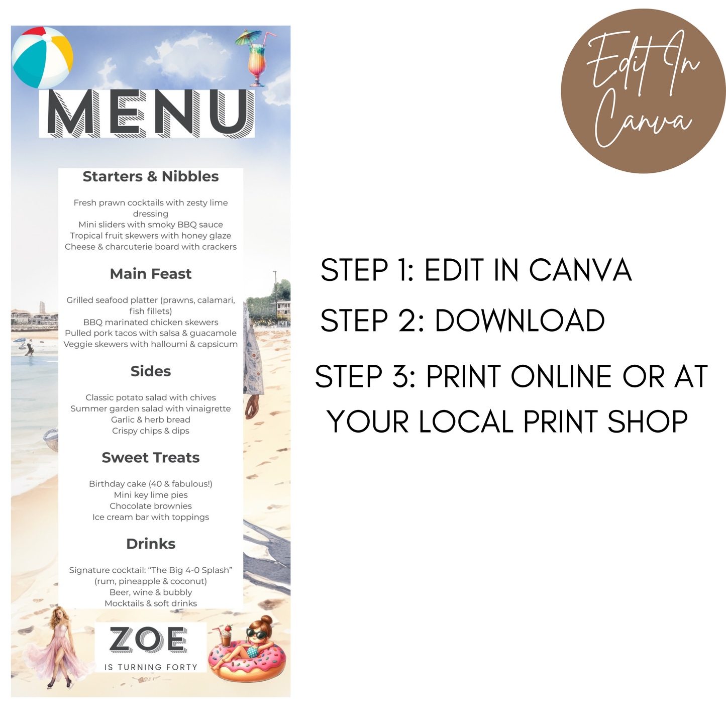 40th Birthday Menu